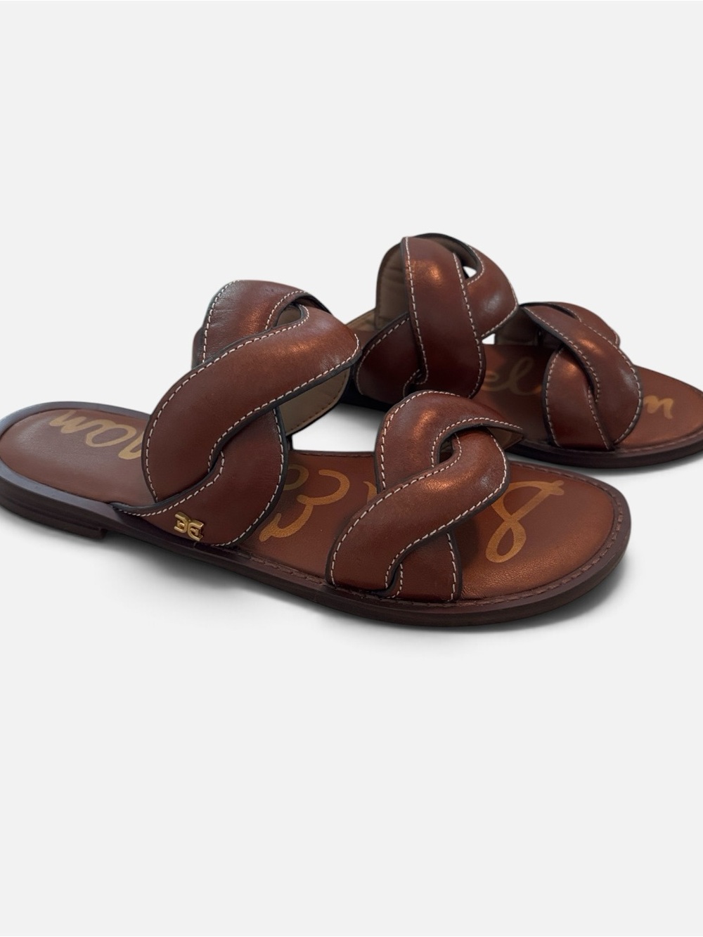 Sam Edelman Women’s Leather Double-Strap Slide Sandals. Size is 6.5